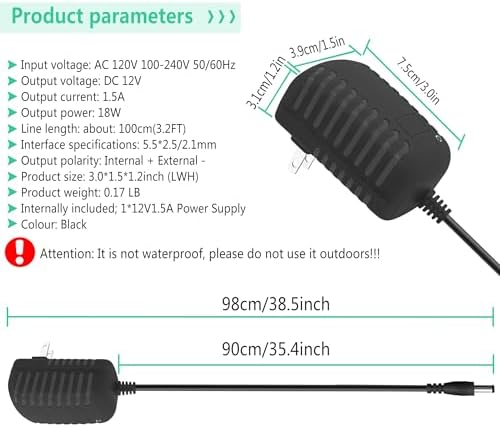 Universal 12 V 1.5 A High-Efficiency AC to DC Power Supply Adapter – 18 W Versatile Converter for Global Use with 100-240 V Input – Lightweight and Durable Power Cord with 5.5 x2.5 mm/2.1 mm Plugs – Ideal for LED Strips, Cameras, and Electronics