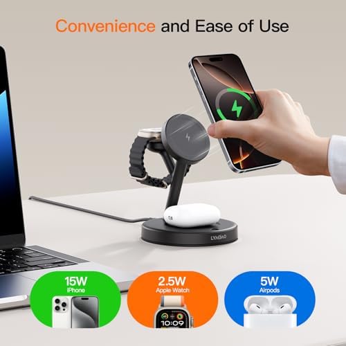 2025 US Edition 3-in-1 Wireless Charging Station for Apple: High-Speed 15 W Mag-Safe Charger Dock for i Phone 16/15/14/13/12, Air Pods, and Apple Watch – Superior Compatibility and Fast Charging Solution