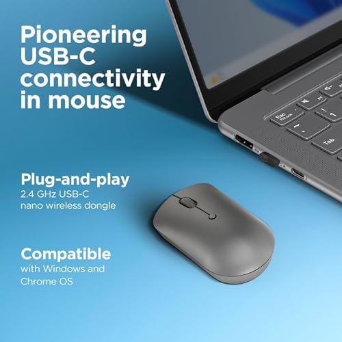 Lenovo 540 Storm Grey Wireless Mouse – Compact & Ergonomic USB-C Design for PC and Laptop – Ambidextrous Comfort with 18-Month Battery Life – Reliable 2.4 GHz Connection for Windows & Chrome OS Devices – Ultimate Productivity Companion