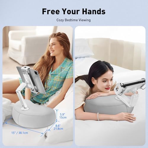 Revolutionize Your Device Experience with the Above TEK 360° Adjustable Tablet Pillow Stand – Ergonomic Bean Bag Holder for Hands-Free Use in Bed or Lap, Compatible with 4.7″ to 12.9″ Tablets and Phones, Perfect Gift for Moms – Stylish Gray Design for Enhanced Comfort and Convenience