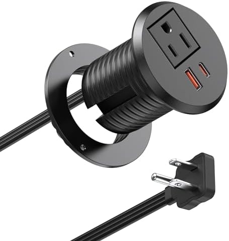 Revolutionize Your Workspace with the 2-Inch Desk Power Grommet Featuring PD 20 W USB-C Fast Charging, Ultra-Flat Plug Design, and Recessed Outlet for Seamless Cable Management – Perfect for Home or Office Use with 6 ft Power Cable (White)
