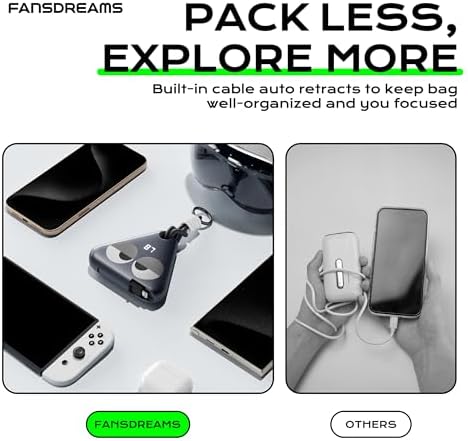 Ultimate Travel Power Bank with Retractable 2.3 ft Cable and Durable Paracord Carabiner – 10000 m Ah Fast Charging Wearable Charger in Stellar Gray, USB-C Compatible for All Devices – Stay Energized on the Go!