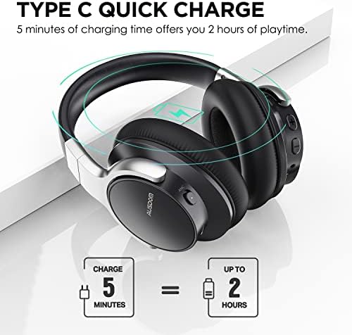 AUSDOM Premium Active Noise Cancelling Over-Ear Bluetooth Headphones – 50-Hour Battery Life for Endless Listening, Rich Deep Bass Performance, Ultra-Comfort Memory Foam Ear Cushions, and Flexible Wired/Wireless Connectivity – Perfect for Travel, Home, and Office Environments