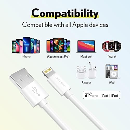 Overtime MFi Certified 4 ft Lightning Cable – Fast Charging USB-A to Lightning Connector for i Phone, i Pad, i Pod | Durable & Portable Charging Solution – Value Pack of 2 for Enhanced Compatibility and Convenience