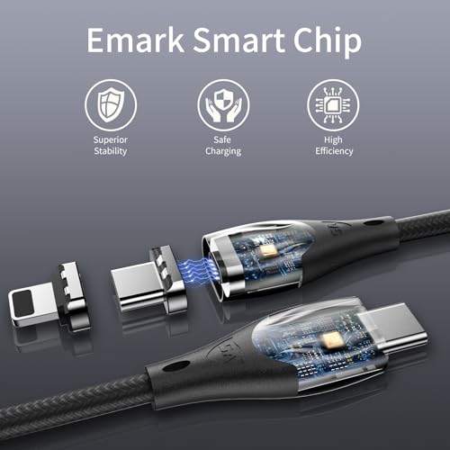 100W Magnetic Charging Cable – 2 in 1Type C & iProducts 5A Fast Charging Cable 480Mbps Data Transfer,Compatible with USB C Device for MaBook Pro/Air,Phone,Pad,S24 and More[3 Pack:3.3/6.6FT] – Enhanced Compatibility and Speed