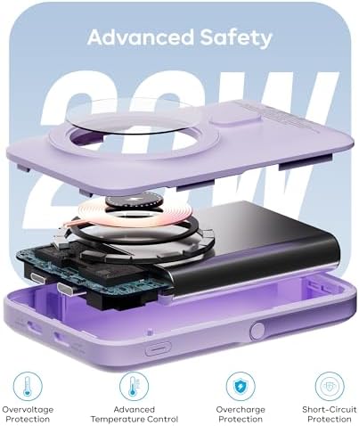 10,000 m Ah Magnetic Power Bank with Metal Kickstand, Ultra-Fast 20 W Charging, LED Battery Indicator, USB-C & Mag Safe Compatibility – Ideal for i Phone 15/14/13/12 Pro Series and Android Devices, Lightweight Design for On-the-Go Convenience