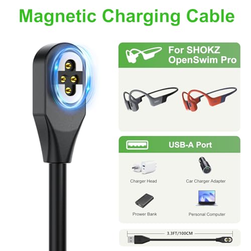Charging Cable Compatible with SHOKZ OpenSwim Pro S710,Open-Ear Headphones Magnetic USB 4-Pin Charger Cord Cable for Shokz OpenSwim Pro S710(2Pack, 3.3ft) – Enhanced Compatibility and Speed