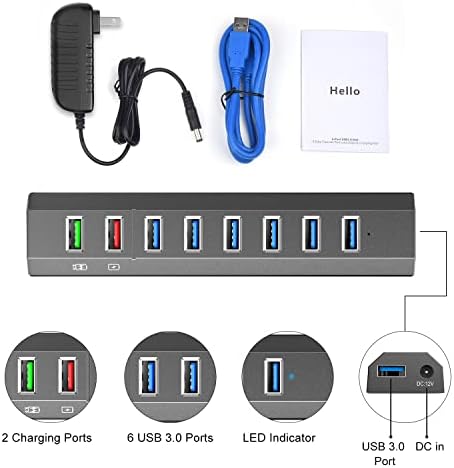 Unlock Seamless Connectivity with RAOYI 6-Port Powered USB 3.0 Hub – High-Speed Data Transfer, Smart Fast Charging, and 24 W Power Adapter for Laptops, PCs, and Macs – Ideal USB Splitter for Enhanced Device Management and Productivity in Sleek Black