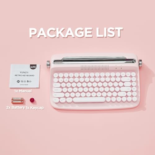 YUNZII ACTTO B303 Wireless Typewriter Keyboard – Adorable Sweet Mint Retro Design with Bluetooth Connectivity for Seamless Multi-Device Typing – Integrated Stand for Tablets, Phones, PCs – Perfect for Windows, Mac, Android Users – Elevate Your Workspace with Vintage Charm and Enhanced Typing Speed