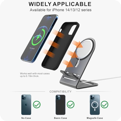 HALLEAST for Magsafe Charger Stand, Updated Aluminum Alloy Charging Holder Perfectly Compatible with for Apple iPhone 16/15/14 Plus/14 Pro Max/14 Pro/14/13 Mini for 16/15/14/13/12 Series, Silver – Enhanced Compatibility and Speed