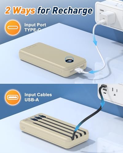 BEESHOP Ultra High-Capacity 37000 m Ah Portable Power Bank – All-in-One Fast Charging Solution with 4 Integrated Cables, 22.5 W Quick Charge for i Phone 16, 15, 14, 13 & Android Devices – Essential Travel Companion for Maximum Device Compatibility and Efficiency