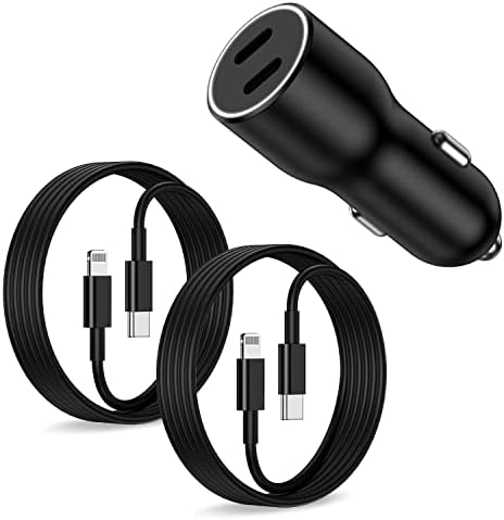 Apple MFi Certified 45 W Dual Port USB C Car Charger for i Phone 14/13 – Fast Charging Adapter with 6 ft Type C to Lightning Cable – Ideal for i Phone 14 Pro/Pro Max/Plus/12/11/X/XS/SE & i Pad – Ultimate On-the-Go Power Solution