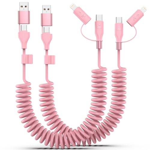 Dynamic 2-Pack Coiled USB-C & Lightning Charging Cables – 3 FT Fast Charge Cord for i Phone 15, 16 & Samsung Galaxy – Ultimate 60 W Power Delivery, Apple Car Play & Android Auto Compatible, Tangle-Free Design for Home & Travel Convenience – Reliable Performance in Sleek Black Finish