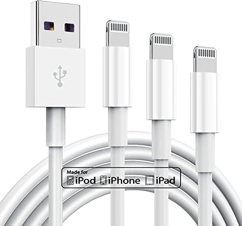 Premium 3-Pack Apple MFi Certified Lightning to USB Charger Cables – 6 FT Durable Fast Charging Cords for i Phone 13/12/11/11 Pro/11 Max/X/XS/XR/XS Max/8/7/6 – Enhanced Performance and Extended Reach for Seamless Device Connectivity