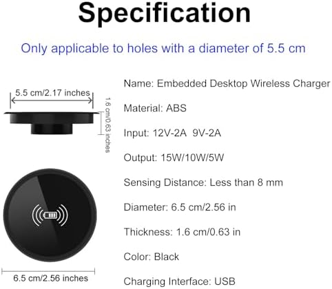 Seamless Embedded Wireless Charging Pad – Fast 15 W Desk Charger for All Qi-Compatible Devices, Perfect for i Phone 16/15/14/13/12/11/X & Samsung Galaxy S24/S23/S22/S21/S20 – Effortless Integration & Enhanced Safety Features