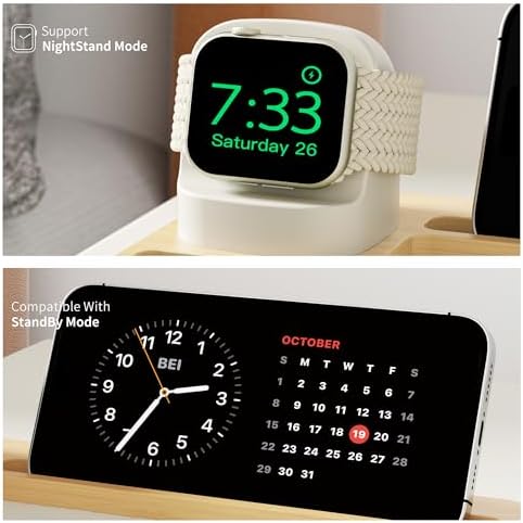 Wooden Watch Band Organizer – Charger Stand Compatible with All Apple Watch Series and Watch Bands Display Watch Storage Case Tray with Acrylic Top Lid(Bamboo) – Enhanced Compatibility and Speed