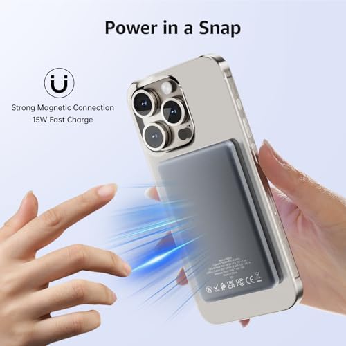 Ultra-Slim 5000 m Ah Mag Safe Power Bank – Advanced Wireless Charging for i Phone 15/14/13/12 Series, Lightweight & Portable Battery Pack for Fast On-the-Go Power Solutions