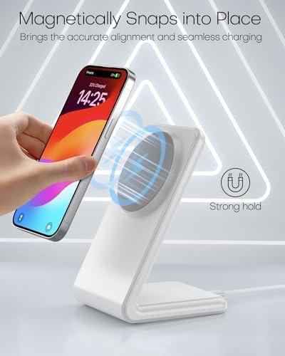 Mag-Safe Wireless Charging Stand for i Phone 16 – Fast Charging with 20 W Adapter & 5 Ft Cable, Magnetic Alignment for i Phone 15/14/13/12 – Sleek Black Design for Effortless Charging and Enhanced Compatibility