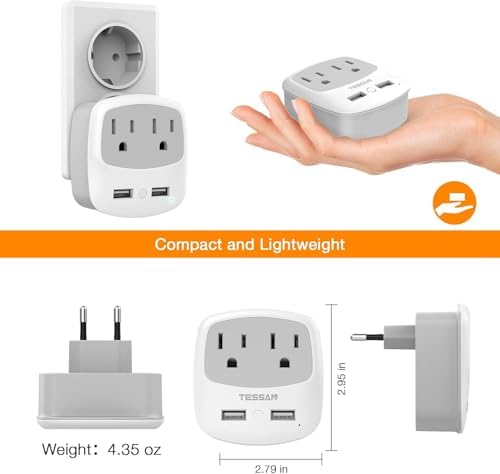 Ultimate TESSAN Type G UK Travel Plug Adapter with Dual USB Fast Charger Ports – Compact US to UK Power Converter for Effortless Global Connectivity in Scotland, London, Ireland, Kenya, Dubai & Qatar