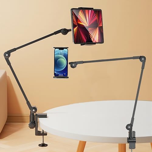 Phone Stand for Desk Flexible Arm Clamp Clip Phone Mount Bed Phone Holder Laying Down for Filming Compatible with15 Pro 14 Max/Plus or Other 4″-7″ Devices V05 – Enhanced Compatibility and Speed