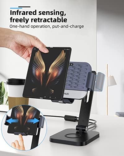 Sleek Aluminium Alloy 2-in-1 Wireless Charger Stand for Samsung Galaxy Z Fold & Galaxy Buds – Rapid 3-Coil Charging Station with 20 W Adapter for Enhanced Device Efficiency – Portable and Stylish Design Ideal for Modern Workspaces and On-the-Go Charging