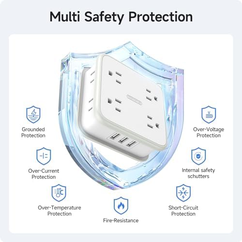 Maximize Connectivity with NTONPOWER 8-Outlet Flat Extension Cord & 3 USB Ports – 6 FT Wall-Mounted Power Strip for Home, Office, and Dorm Use – Space-Saving Design with Surge Protection and High-Speed Charging for All Your Devices