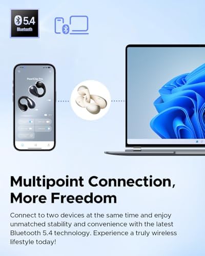 Elevate Your Active Lifestyle with Sound PEATS Pearl Clip Pro Open Ear Wireless Earbuds – Advanced Bluetooth 5.4 Technology, IPX5 Waterproof Rating, All-Day 24-Hour Playtime, and Integrated Microphone for Effortless Communication – Ideal for Fitness Enthusiasts, Runners, and Cyclists Who Value Safety and Superior Sound Quality