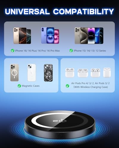 Yootech Qi2 Certified 15 W Mag-Safe Wireless Charging Pad for i Phone 16/15/14/13 Series – Ultra-Fast Magnetic Charger with 4 ft Durable Cable – Seamless Charging Experience with Enhanced Compatibility and Stability