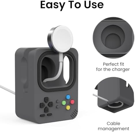 Delidigi Silicone Charging Dock for Apple Watch – High-Speed, Secure and Portable Stand for Ultra, SE2, Series 8-1 (49 mm-38 mm) – Stylish Dark Grey Design Ensuring Stability and Effortless Charging Convenience