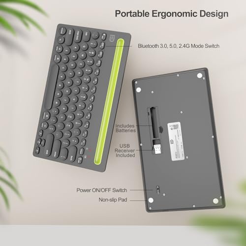 SADES Retro Wireless Bluetooth Keyboard for Mac, i Pad, i Phone, PC & Android – Multi-Device Connectivity & Portable Design with Vintage Round Keycaps – Perfect for Effortless Typing on the Go in Chic Pink