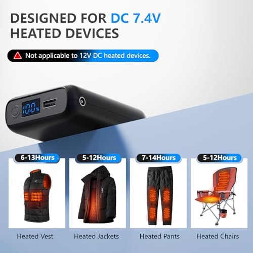 12000 m Ah Heated Vest Battery Pack – Versatile Power Bank for Heated Apparel with DC/USB/Type-C Outputs and LED Indicator – Ultimate Compatibility for Jackets, Pants, and Blankets – Stay Warm and Charged Anywhere