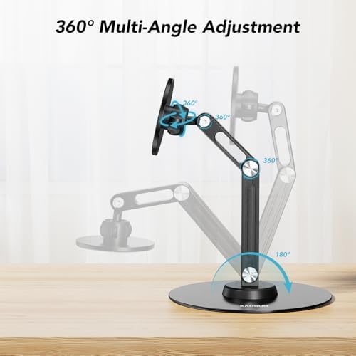 Premium Adjustable Tablet Stand with Magnetic Support – 360° Rotating Metal Holder for i Pad and Tablets – Foldable Multi-Angle Design for Home and Office Use – Sleek Black Finish for Enhanced Compatibility and Stability