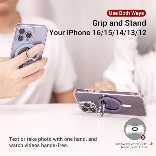 PROfezzion Ultra-Slim Magnetic Ring Holder for Mag Safe – Lightweight Zinc Alloy Phone Grip for i Phone 16/15/14/13/12 Pro Max Plus with Mag Safe Case – Effortless Attach and Detach, 360° Rotation & 130° Angle Flexibility – Ideal for On-the-Go Use and Mag Safe Car Mount Compatibility – No Residue, Strong 3.2 lb Grip