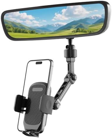 Revolutionary Aluminum Alloy Rear View Mirror Phone Holder – Universal Smartphone Mount for Cars & Trucks, Effortless Multi-Angle Adjustment for Enhanced Safety and Hands-Free Navigation – Optimize Your Driving Comfort with Superior Connectivity and Convenience