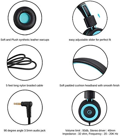 Noot Products K11 Kids Headphones – Ergonomic Foldable Wired On-Ear Audio Solution with 5 ft Tangle-Free Cord and 3.5 mm Jack for i Pads, Kindle, Fire Tablets, and Laptops – Ultimate Comfort and Stylish Design for School, Travel, and Gaming – Safe Listening Experience for Young Audiophiles
