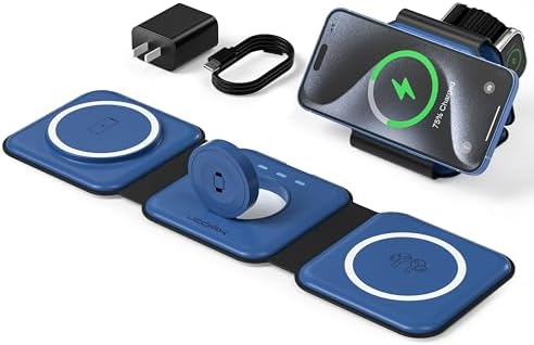 UCOMX Foldable 3-in-1 Wireless Charging Station: Ultimate Travel Charger for i Phone 12-16 Pro Max, Apple Watch Series 3-Ultra, and Air Pods Pro – Rapid Nano Technology for Fast, Safe Charging & Clutter-Free Convenience