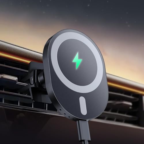 AOUXSEEM Magnetic Car Phone Charger Mount – 15 W Fast Wireless Charging with 20 N55 Magnets for i Phone 16/15/14/13/12/Pro/Plus/Max & Samsung Galaxy S Series – Effortless One-Handed Operation & Stylish Design for Ultimate Driving Convenience
