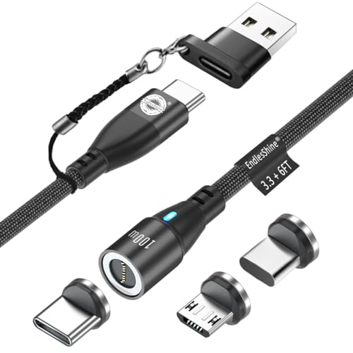 Revolutionary 3-in-1 Magnetic Charging Cable – Fast Charge 2 Pack (6 FT) with PD100 W Technology for Ultimate Device Compatibility – Durable Nylon Braided USB-C & Micro USB Charger for Android, i Pad Pro, and Mac Book Pro (Sleek Black Design) – Effortless Magnetic Connection for Enhanced Charging Speed and Port Protection