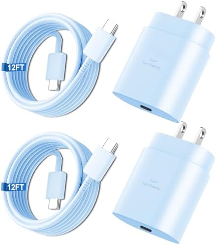 High-Speed 25 W Type C Wall Charger for Samsung Galaxy S25 Series – Includes Dual 10 FT USB-C Cables for Enhanced Flexibility and Safety – Lightning-Fast Charging with Compact Design for Travel Enthusiasts and Everyday Users