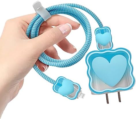 Charming Kawaii Waves DIY Cable Protector for i Phone Chargers – 3 D Love Heart Design, Durable Data Cable Saver for i Phone 11, 12, 13, 14, Pro Max, XS, XR, X, 7, 8 Plus – Lightweight & Easy to Install for Enhanced Charging Experience – Perfect i Phone Charger Accessory to Prevent Fraying and Damage