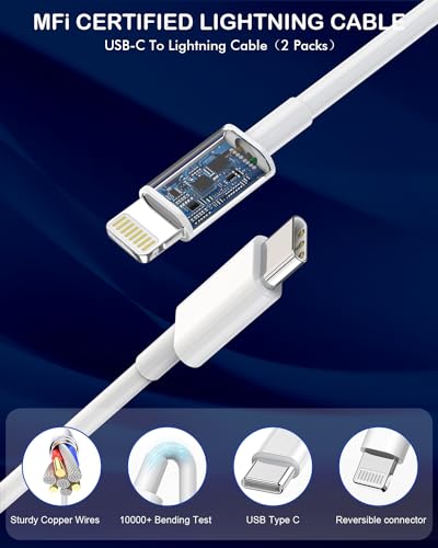 Rapid Charge Duo: MFi Certified Dual Port USB-C Car Charger with Lightning Cables for i Phone 14/13/12/11/X/Xs/Xr/SE/8 & i Pad – Fast, Efficient, and Convenient On-the-Go Power Solution