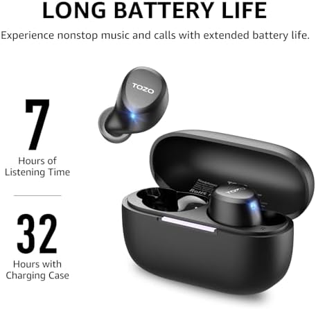 TOZO A1 Wireless Earbuds – Bluetooth 5.3 Lightweight IPX5 Waterproof Earphones with Dual Mic for AI Calls, Immersive Sound Experience, Customizable 32 EQ Presets via App, Ergonomic Fit & Portable Charging Case for Active Lifestyles