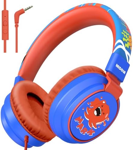 MIDOLA Kids Over-Ear Headphones: Safe Audio Experience with Noise Limitation, Foldable & Travel-Friendly Design, Custom Volume Control (85/110 d B), Built-In Microphone, and AUX Compatibility for School, Gaming, and Family Adventures in Sleek Black