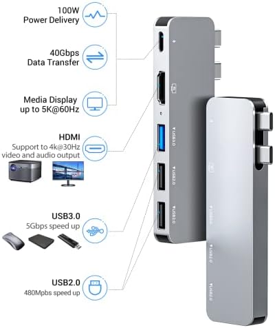 Ray Cue USB C Multiport Adapter for Mac Book Pro & Air – 4 K HDMI, Thunderbolt 3/4 Hub for Ultimate Connectivity – Compatible with 2016-2023 Models – Lightweight, Durable, Plug-and-Play USB Hub for Enhanced Performance and Portability