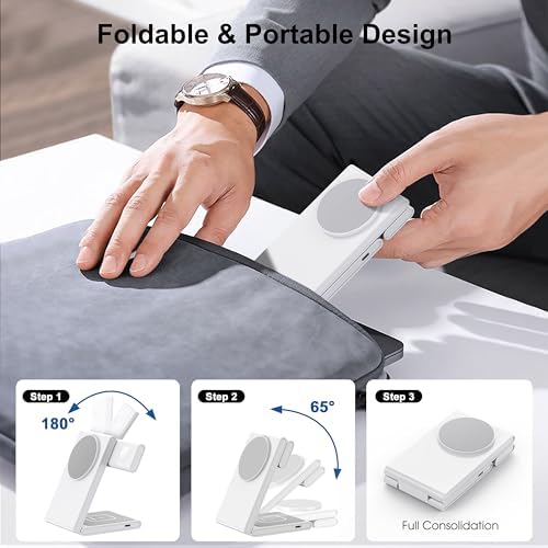 Ultimate 3-in-1 Magnetic Wireless Charging Station – High-Speed 20 W Foldable Charger for i Phone 12-16 Series, Apple Watch 10/Ultra 2, and Air Pods 4 – Portable Travel-Friendly Design with Adapter for Seamless Power Solutions