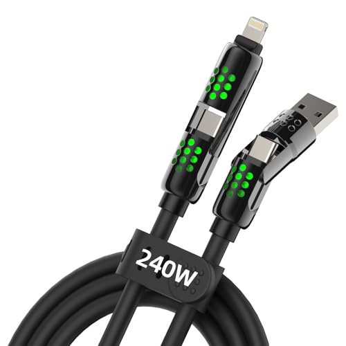 Ultimate 4-in-1 USB C Charging Cable – 6.6 Ft High-Power Type C to Type C Charger for i Phone 16/15/14 Pro Plus, i Pad, Mac Book Pro/Air – 240 W Fast Charge & Multi-Device USB-A Compatibility for Seamless Power Solutions
