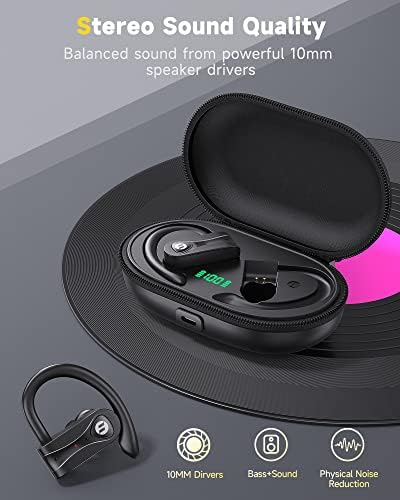 Elevate Your Audio Experience with Advanced Bluetooth Noise-Canceling Headphones Featuring 4 Mics for Crystal Clear Calls, Immersive Bass, 60 Hours Playtime – Wireless Charging Case & LED Display for Sports and Workouts with Secure Earhooks for Ultimate Comfort