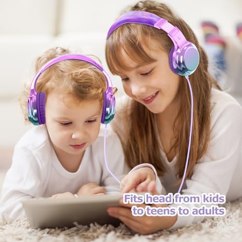 Vibrant Deep Purple Qear Fun Kids Headphones – Stylish Wired Noise Cancelling Headphones with Built-In Microphone & Adjustable Headband for School Use – Perfect for Focused Learning and Entertainment on Tablets & Smartphones