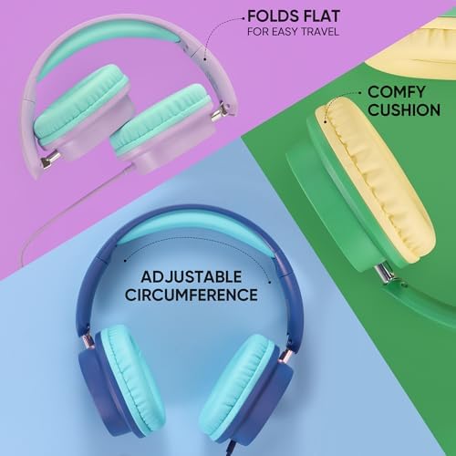 Bulk Set of 5 Over-Ear Kids Headphones – Premium Wired Audio Gear for Classroom and Travel Use – Exceptional Sound Quality, Comfort, and Foldable Design for On-the-Go Learning – Sleek Black Finish for Style and Durability