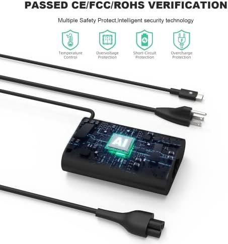 Universal 65 W USB-C Type-C Laptop Charger for Dell Latitude & XPS Models – Fast Charging Power Adapter Compatible with Latitude 7275, 7370, 5420, XPS 13 9250 & More – Versatile 5 V to 20 V Output for Optimal Device Performance – Durable Power Cord Included with 1-Year Warranty and 30-Day Replacement Guarantee – Ideal for Home and Office Use